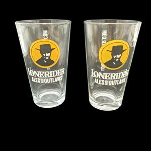 Pint Beer Glasses LONERIDER Ales for‎ Outlaws Brewing Company Bareware Rip 5.75"